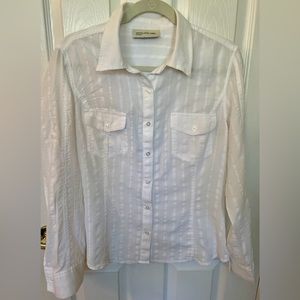 Jones New York Sport Career WHITE  Striped Long Sleeve Button Down Shirt